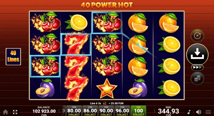 40 Power Hot Coin Boost बेस गेम जीत